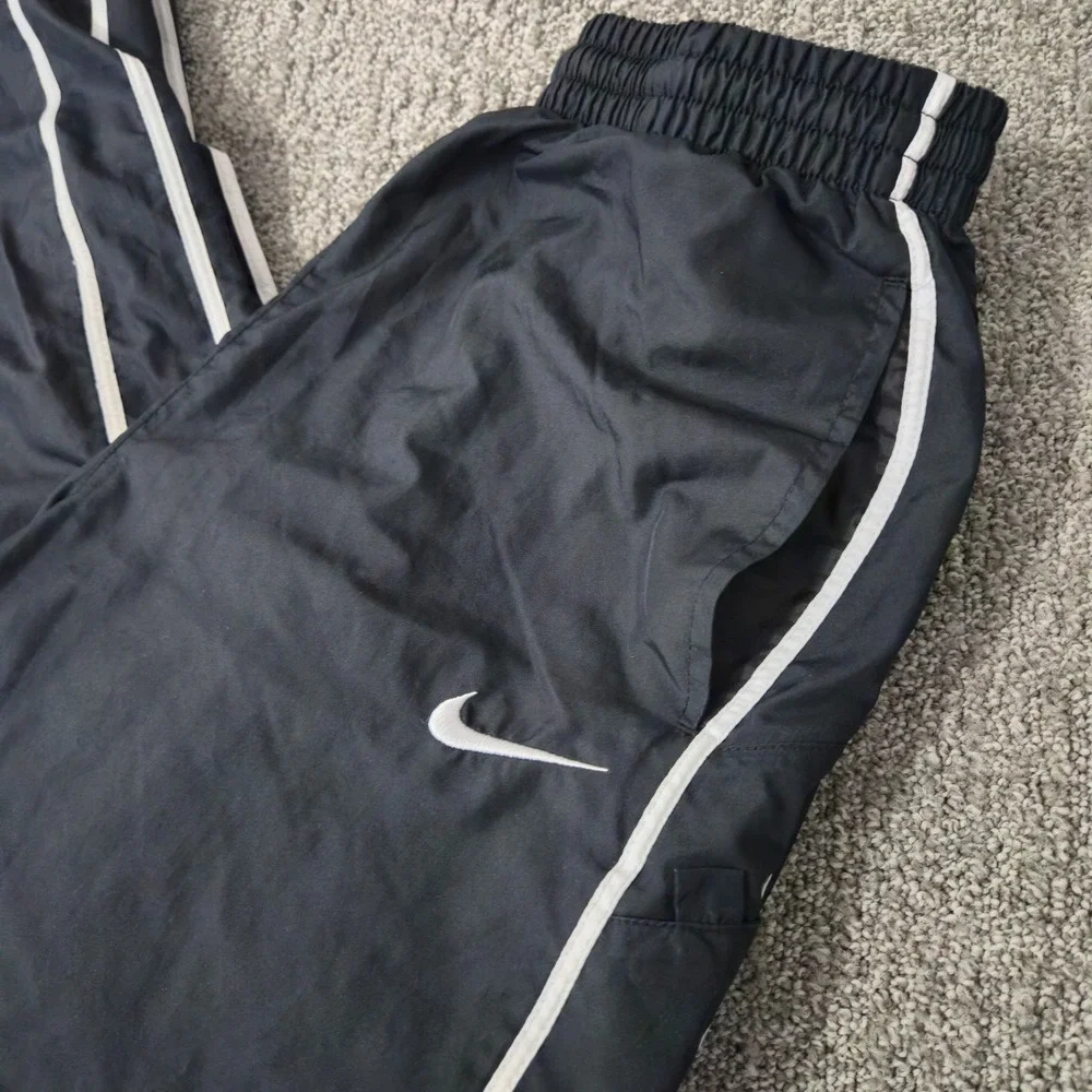 Vintage Y2K Nike Women's Track Sweat Pants Black White Size L Gym Blue Tag